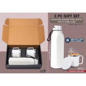 3 pc Gift Set : Insulated Hexa Steel bottle with 2 Steel cups