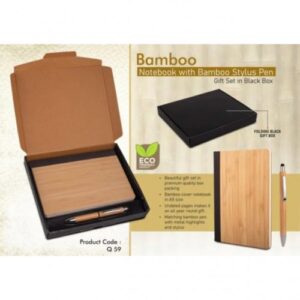 Bamboo Notebook with Bamboo pen - Gift set in Black Texture box
