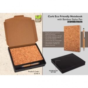 Cork Notebook with Bamboo Stylus pen - Gift set in Black Texture box