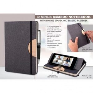D style Bamboo notebook with Phone stand and Elastic fastener