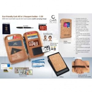 Eco-Friendly Cork All in 1 Passport holder With Sim Card Safe Case & Sim Card Jackets (with carrying strap)