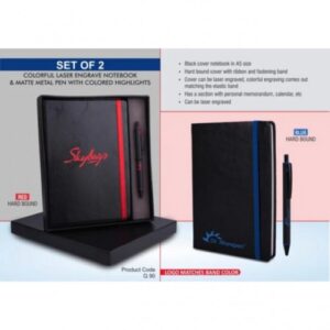 Laser Engrave Color Notebook with Metal Highlight pen Gift set in Premium box
