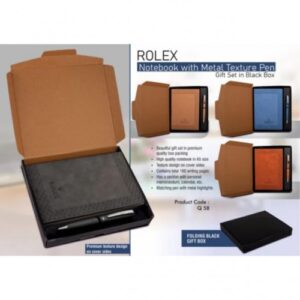 Rolex Notebook with Metal Texture pen - Gift set in Black Texture box
