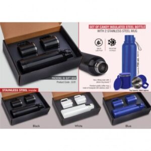 Set of Candy Insulated Steel Bottle with 2 Stainless Steel cups in Gift box